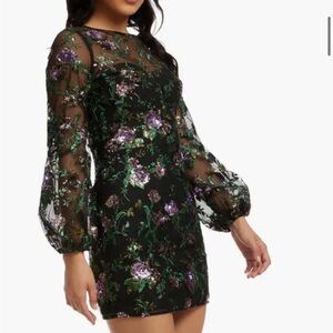 Dress the Population Mila Sequin & Embroidered Floral Cocktail Minidress